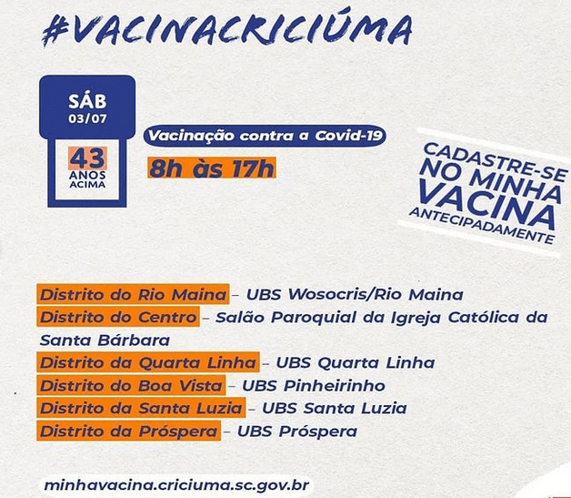 Criciúma continua vacinação neste sábado