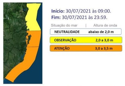 Mapa mostra mar agitado e risco de ressaca – Foto: Defesa Civil de SC/Divulgação/ND