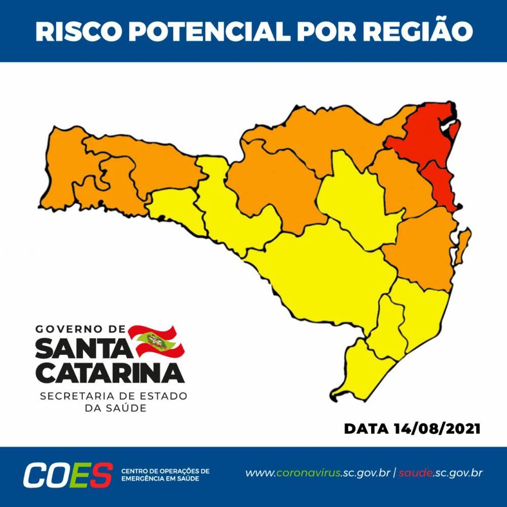 Novo mapa de risco, divulgado neste sábado (22) – Foto: Governo de Santa Catarina/Divulgação/ND