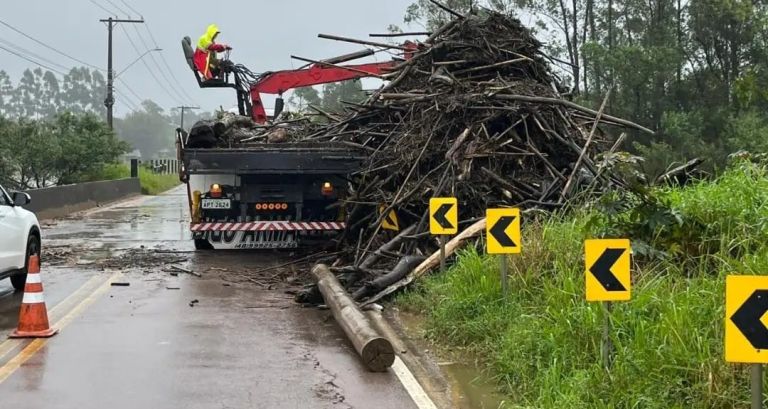Jaguaruna: entulhos represados em ponte enchem dez caminhões