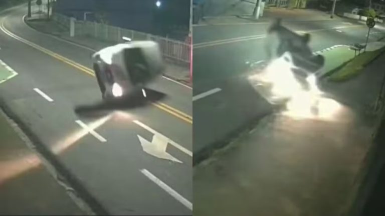 (Vídeo) Motorista sai ileso e segue viagem após carro capotar em SC