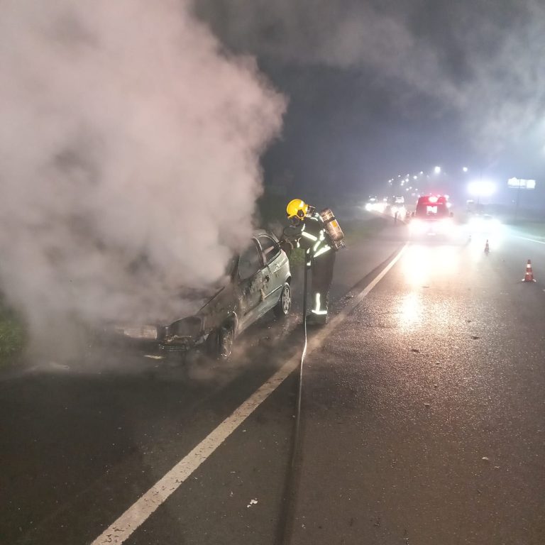 Carro é destruído por incêndio na Via Rápida, em Içara