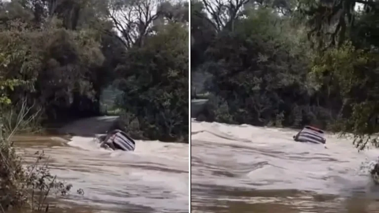 Família escapa segundos antes de carro ser arrastado por rio em Urubici