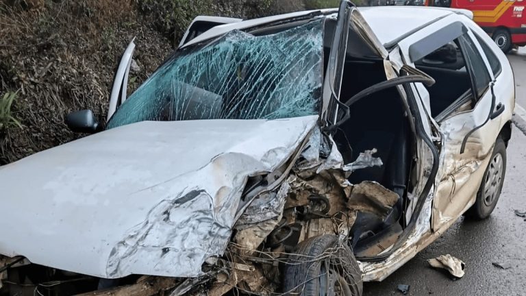 Bebê de seis meses morre após colisão entre carro e carreta na BR-470