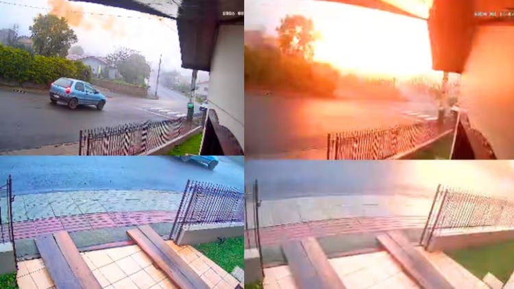 (Vídeo) Raio atinge rede elétrica, causa estouro e assusta motorista em SC