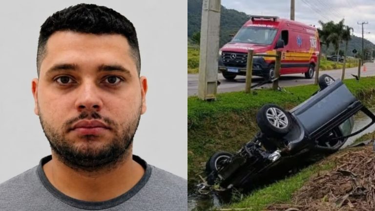Motorista morre afogado após carro capotar e cair em córrego em Tijucas