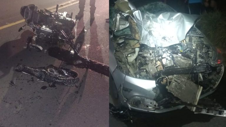 Colisão entre carro e moto deixa homem morto e quatro feridos na SC-350