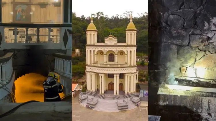 (Vídeo) Incêndio atinge gruta do Santuário de Azambuja, em Brusque